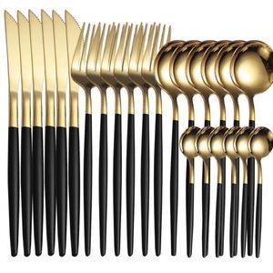 24 pcs Goldblack Stainless Steel Cutlery Set,Stainless Steel Cutlery, Portuguese